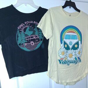VW Bus Volkswagen Women's 2 Tshirt Lot Flower Rebellious One